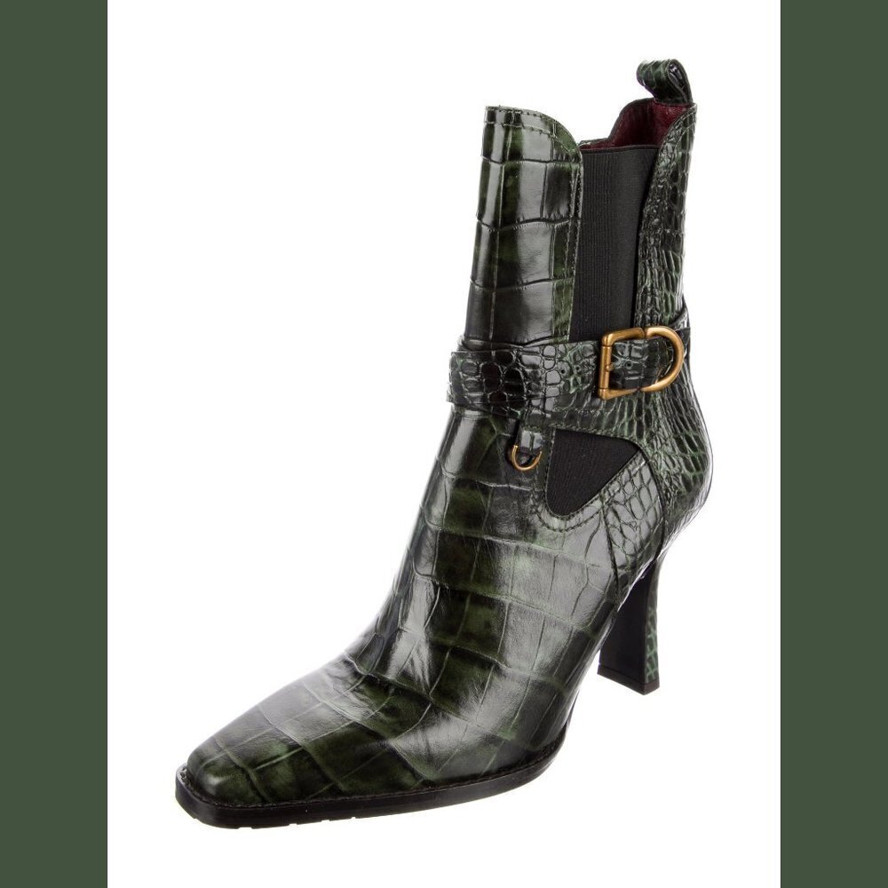 $995 Sies Marjan Naomy Green Crocodile-embossed Boots NWOT EU 39.5
